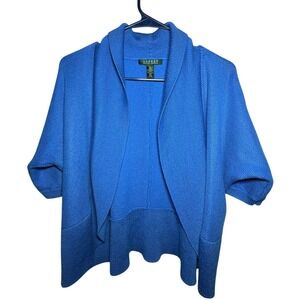 Lauren Ralph Lauren Blue Shawl Collar Open Front Cardigan Textured Knit Size XL